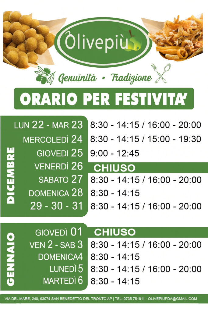ORARI FESTE OLIVE PIU PDA